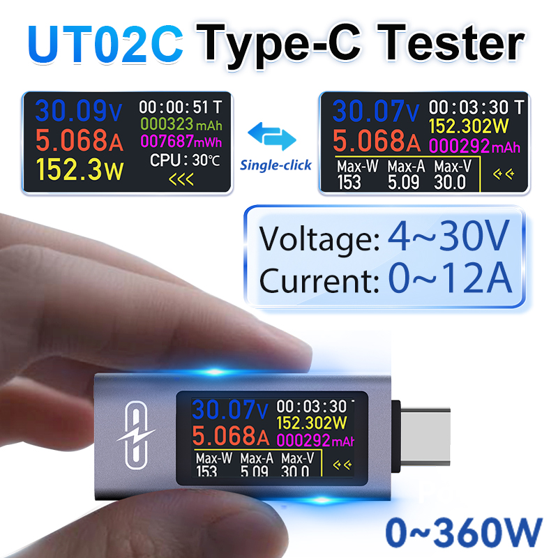 UT02C USB 컬러 스크린 Type-C 테스터 전압 - Usb Ammeter Tester 리뷰 및 가격